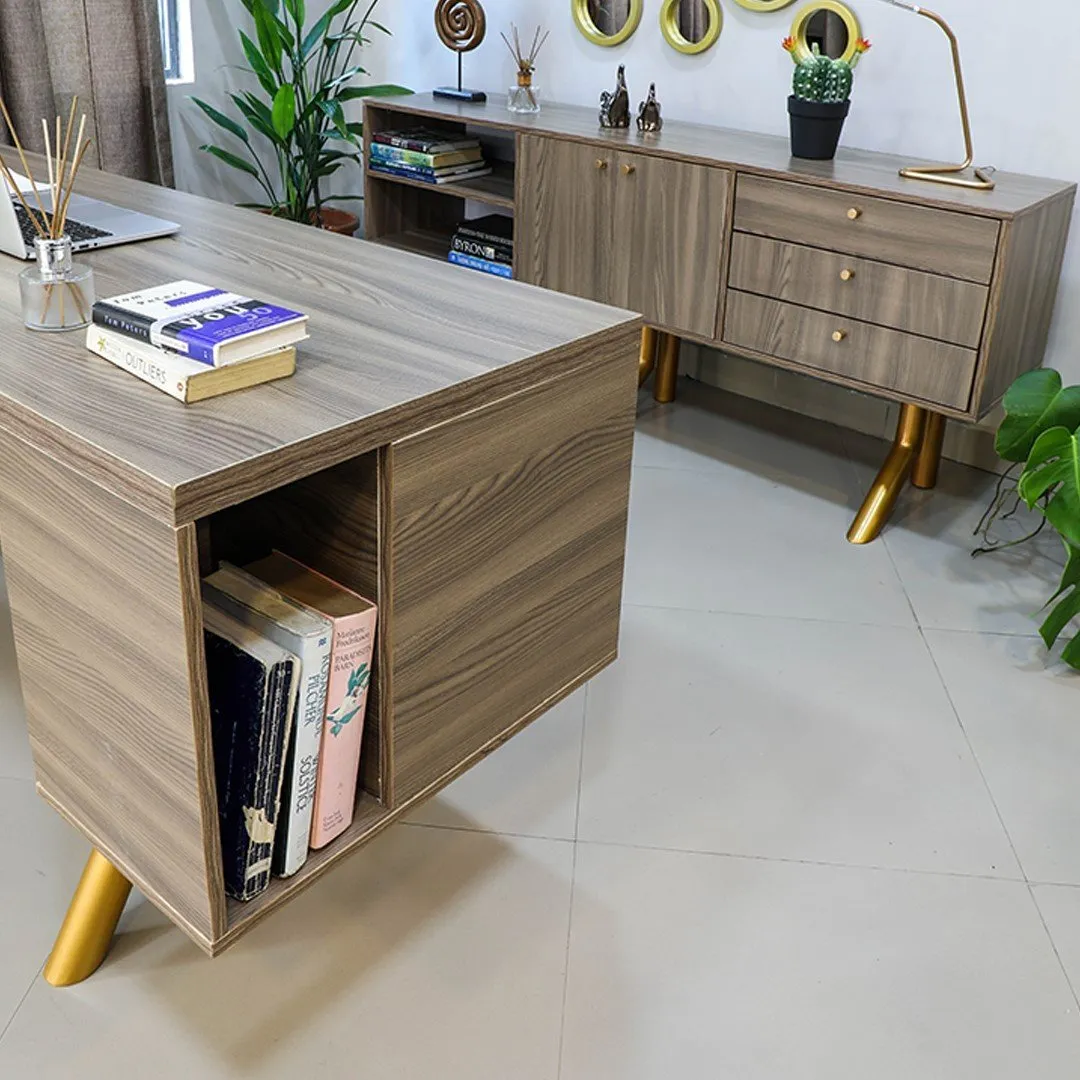 Eclectic Office Desk with Bookshelf