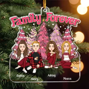 Family Forever - Pink Christmas - Personalized Acrylic Ornament