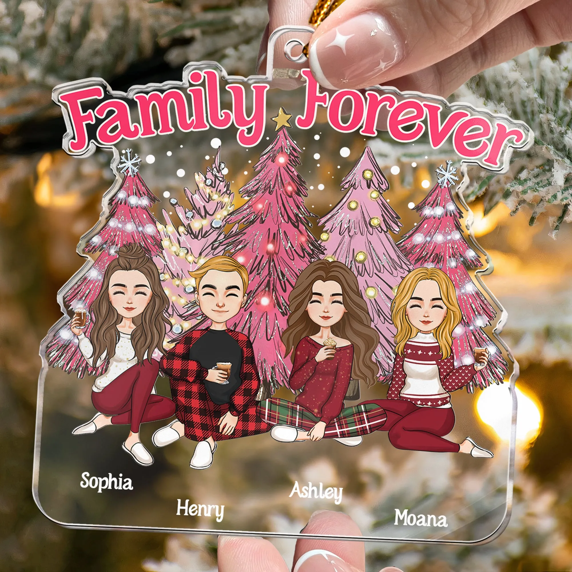 Family Forever - Pink Christmas - Personalized Acrylic Ornament