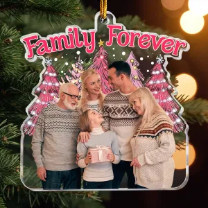 Family Forever Pink Version - Personalized Acrylic Photo Ornament