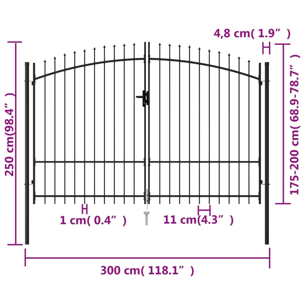 Fence Gate Double Door with Spike Top Steel 3x2 m Black