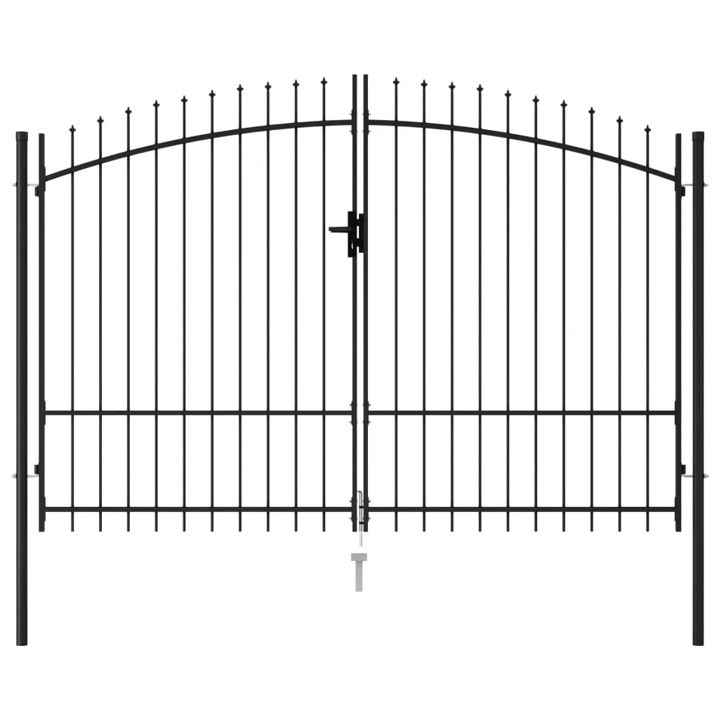 Fence Gate Double Door with Spike Top Steel 3x2 m Black