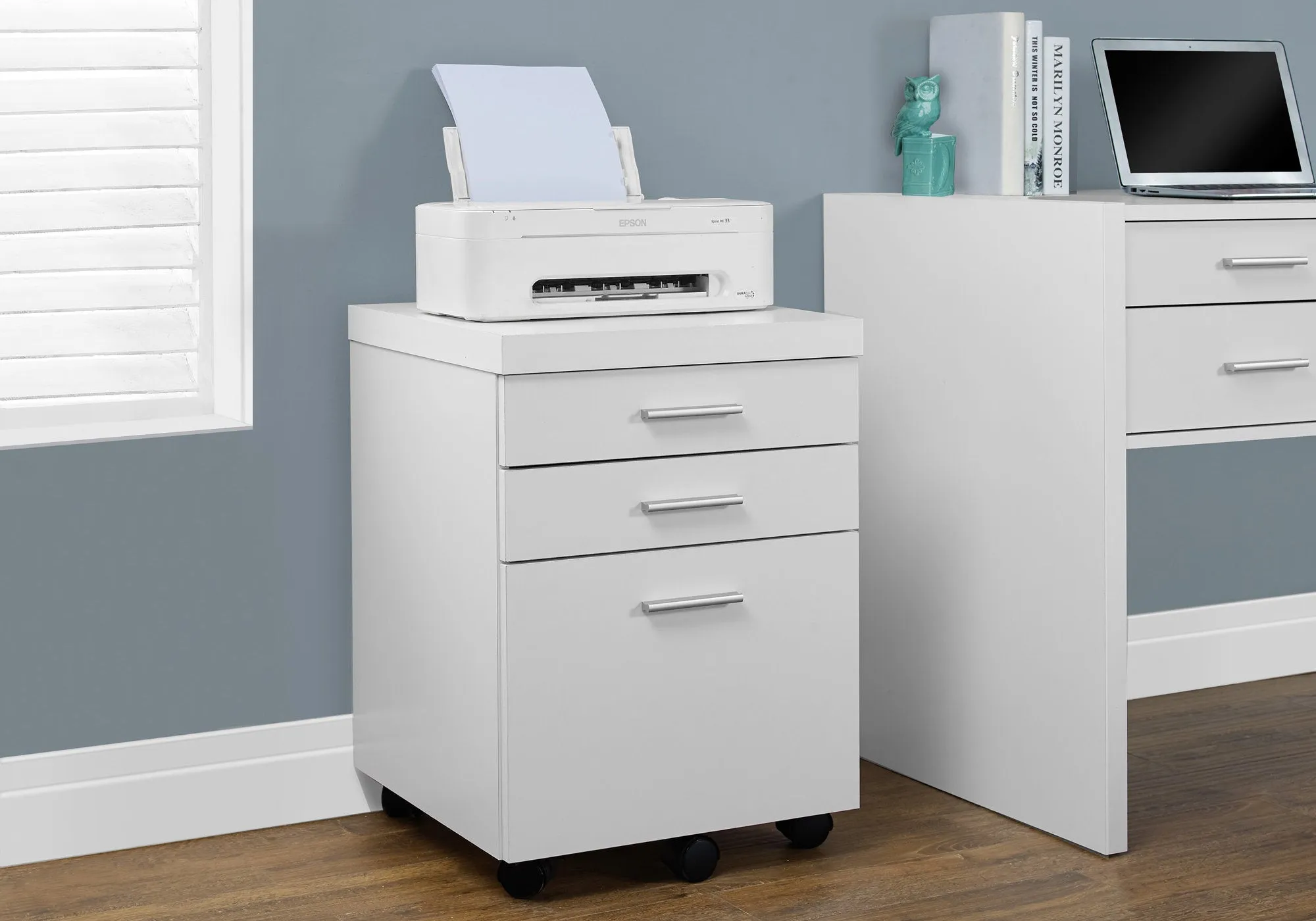 Filing Cabinet - 3 Drawer / White On Castors