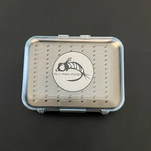 FLY FISH FOOD LOGO FLY BOX, CLEAR DOUBLE SIDED - MED, NYMPH FOAM