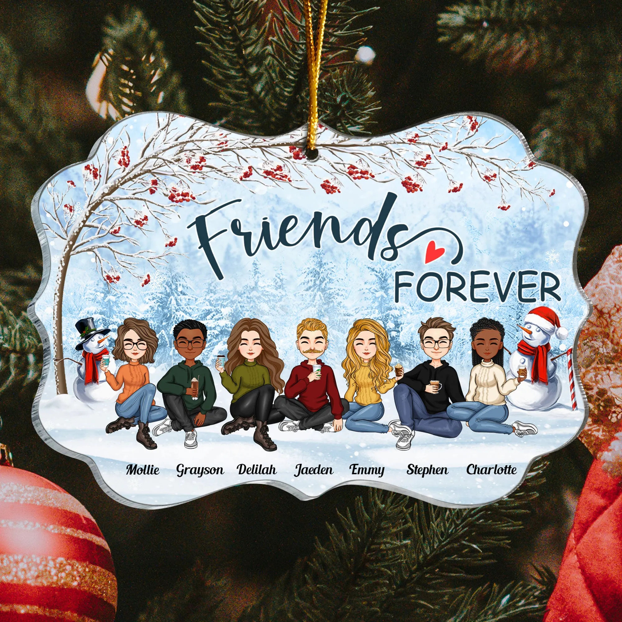 Friends Forever Red Tree - Personalized Acrylic Ornament