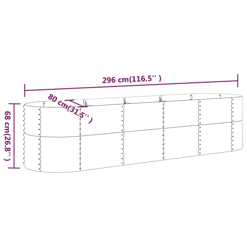 Garden Planter Powder-coated Steel 296x80x68 cm Silver