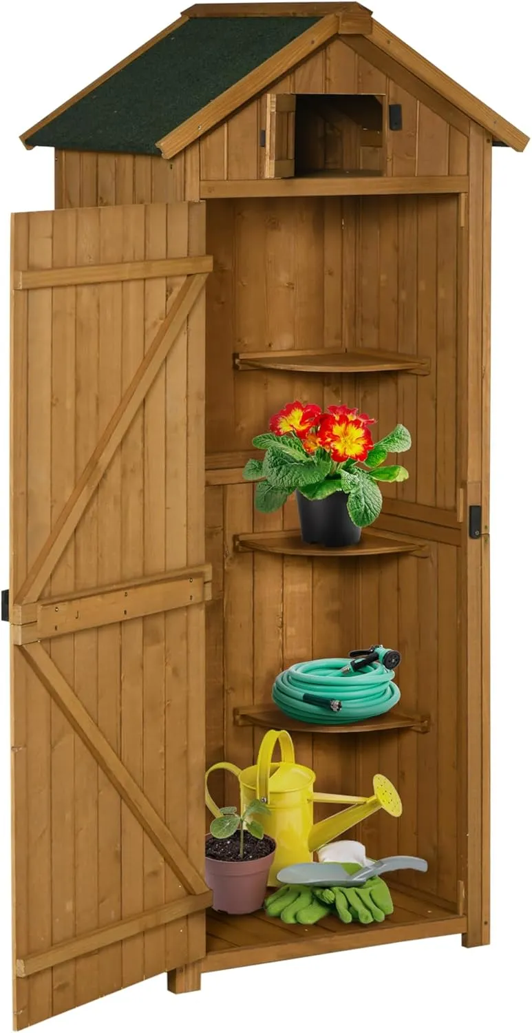 Garden Shed Vertical Utility 3 Shelves Shed Wood Outdoor Garden Tool Storage Unit Storage Cabinet