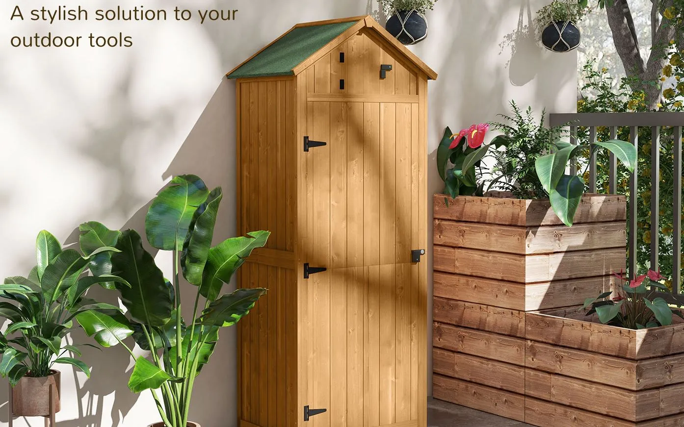 Garden Shed Vertical Utility 3 Shelves Shed Wood Outdoor Garden Tool Storage Unit Storage Cabinet