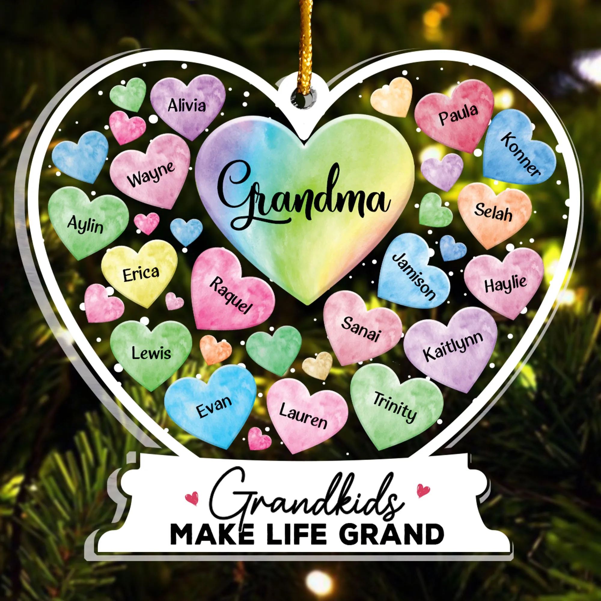 Grandkids Hearts - Personalized Heart Globe Shaped Acrylic Ornament