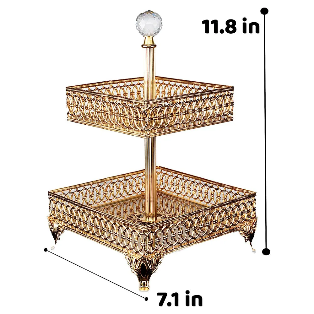 Handmade Two Tier Mirrored Dessert Table Stands for Gift, Gold