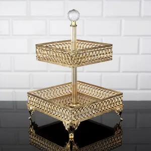 Handmade Two Tier Mirrored Dessert Table Stands for Gift, Gold