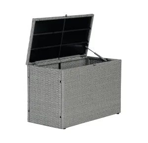 happimess TRK1000A Nino 31.5" Storage Box, Faux Wicker, Soft-Close, Gray.