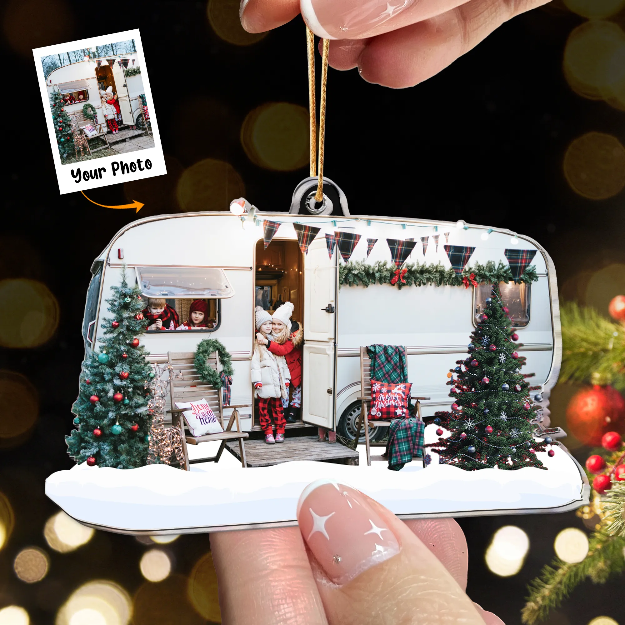 Happy Camping For Family & Friends - Personalized Acrylic Photo Ornament