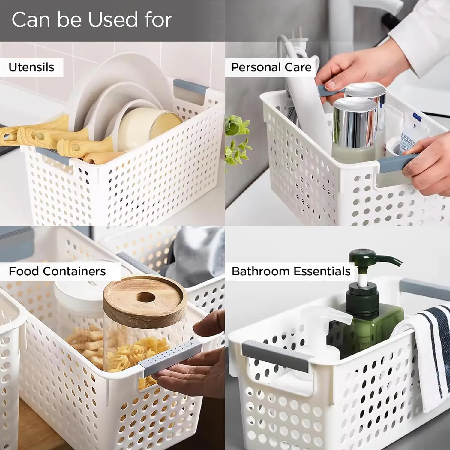 Homestic Shelf Baskets 25.5 cm Height | Plastic Storage Basket for Kitchen Fruits Vegetables Toys | Multipurpose Utlility | Attractive Design | White