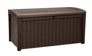 Keter Borneo 110 Gallon Resin Deck Box-Organization and Storage for Patio Furniture Outdoor Cushions, Throw Pillows, Garden Tools and Pool Toys, Brown