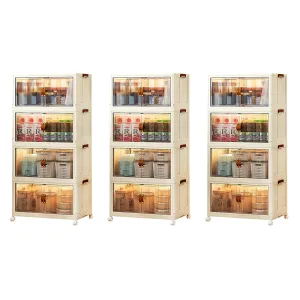 Kuber Industries (Set of 3) 4-Layer Double Door Almirah for Clothes - Collapsible & Foldable Dress Racks/Plastic Cupboard for Storage - White