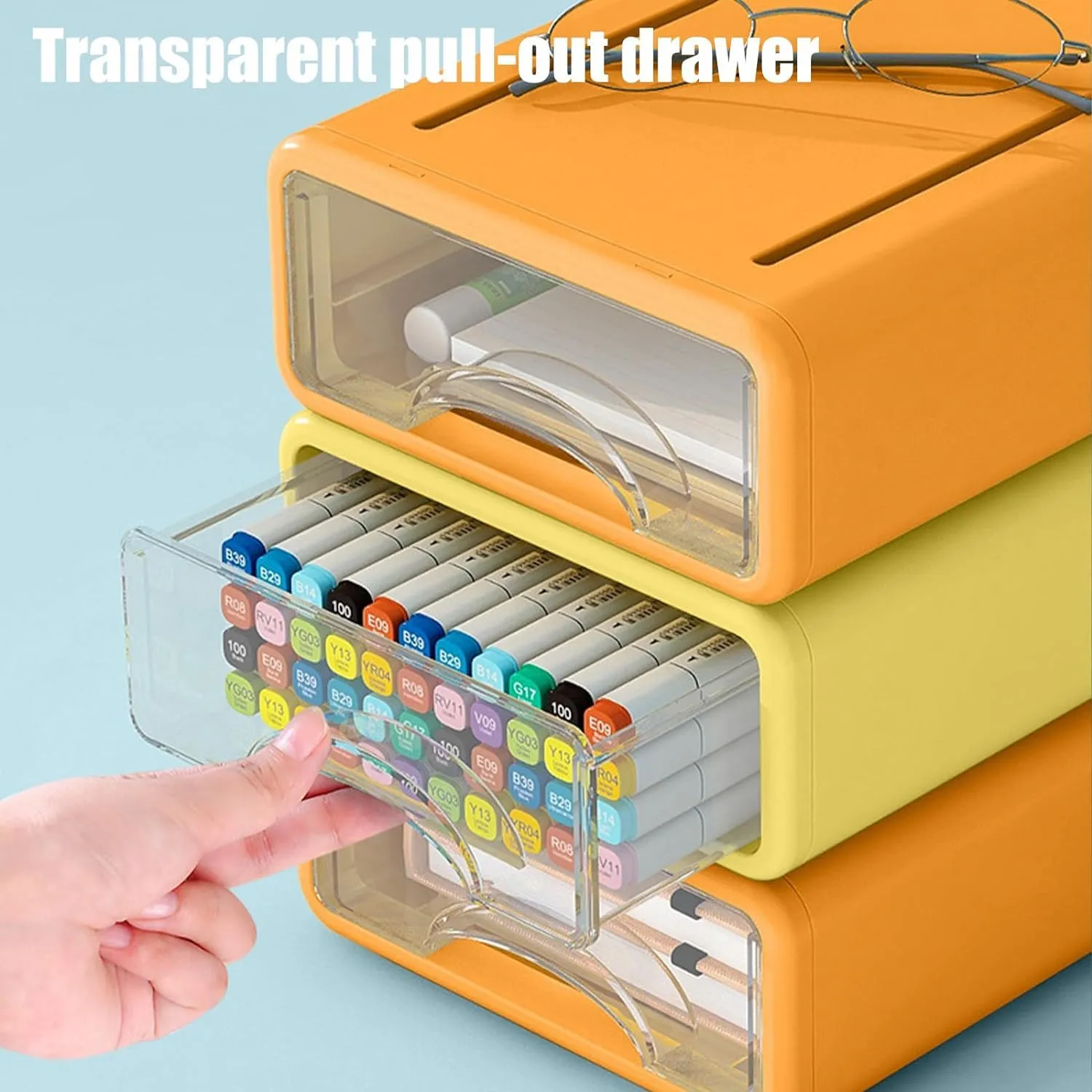 Kuber Industries (Set of 8) Stackable Stationary Organizers Drawer with Translucent for Home, Office & Makeup Suppliance | Desktop Storage Box Table Organiser, JSNH604L-1YO | Yellow & Orange