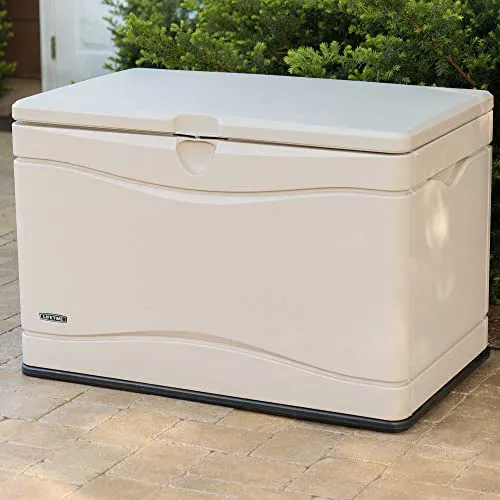 Lifetime 60059 Black Bottom & Desert (Tan) Sides and Lid Outdoor Storage Box-80 Gal, 80 Gallon, Desert Sand