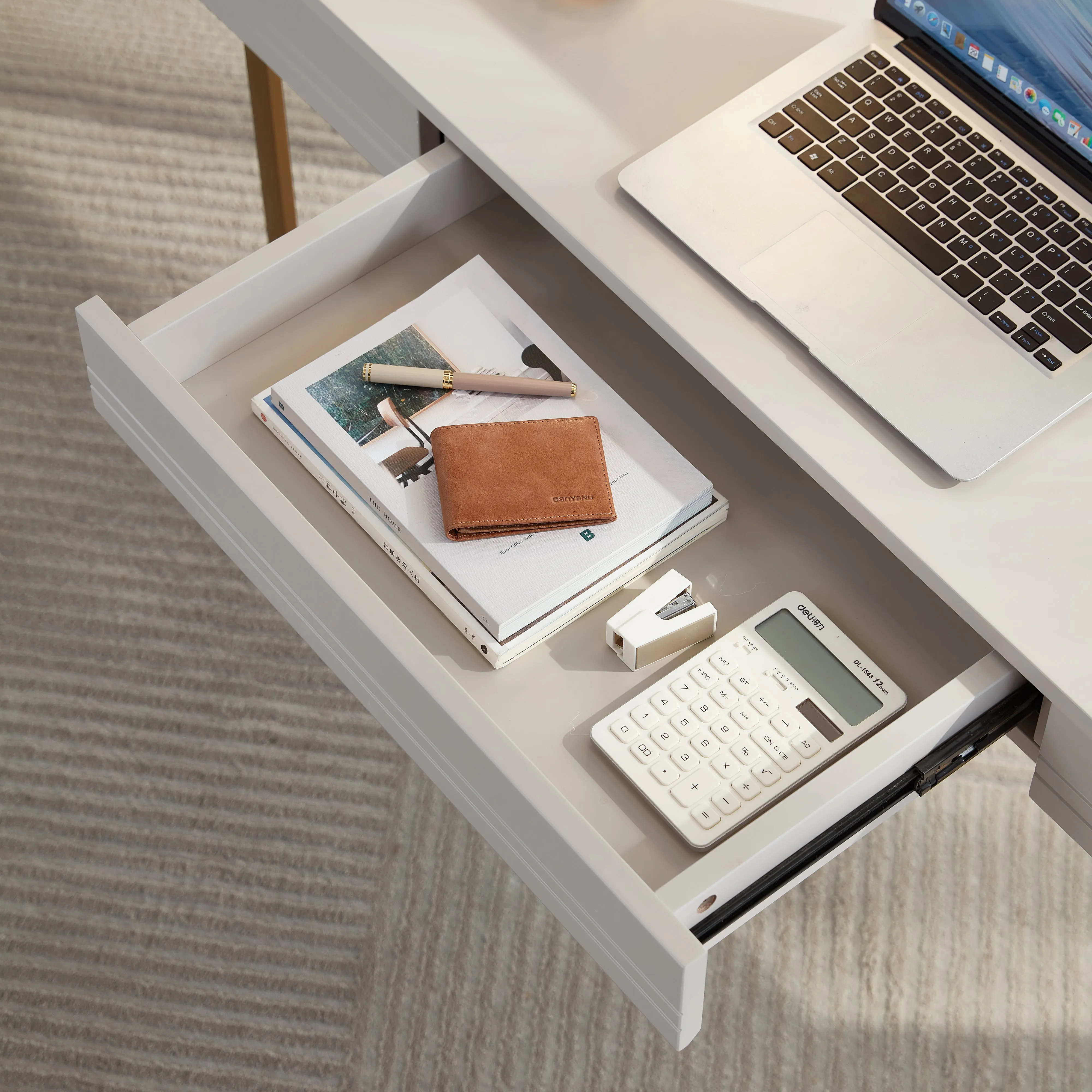 LINWOOD White Gold, Writing and Office Desk with Drawers