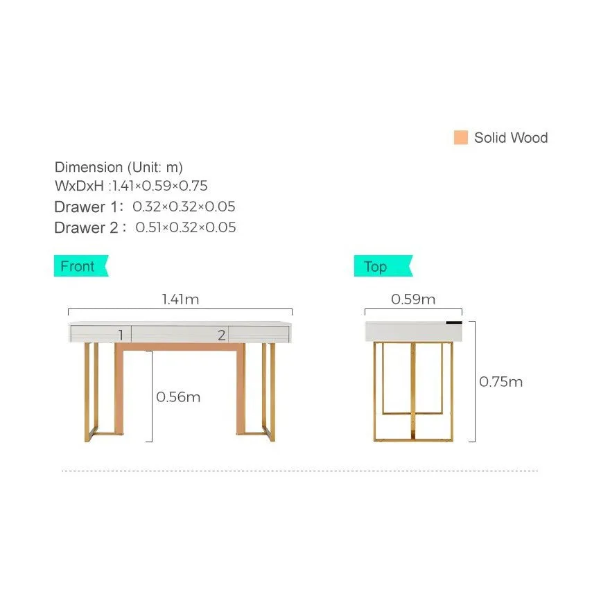 LINWOOD White Gold, Writing and Office Desk with Drawers