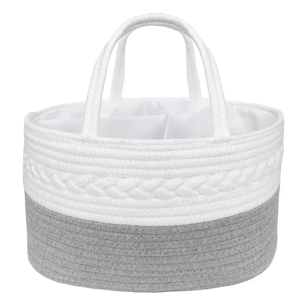 Living Textiles | 100% Cotton Rope Nappy Caddy - Small - Grey/White