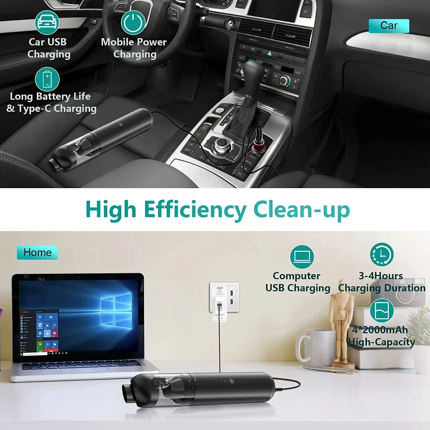 MOOSOO P03 Cordless Mini Handheld Vacuum - Powerful Portable Dust Buster for Car & Home