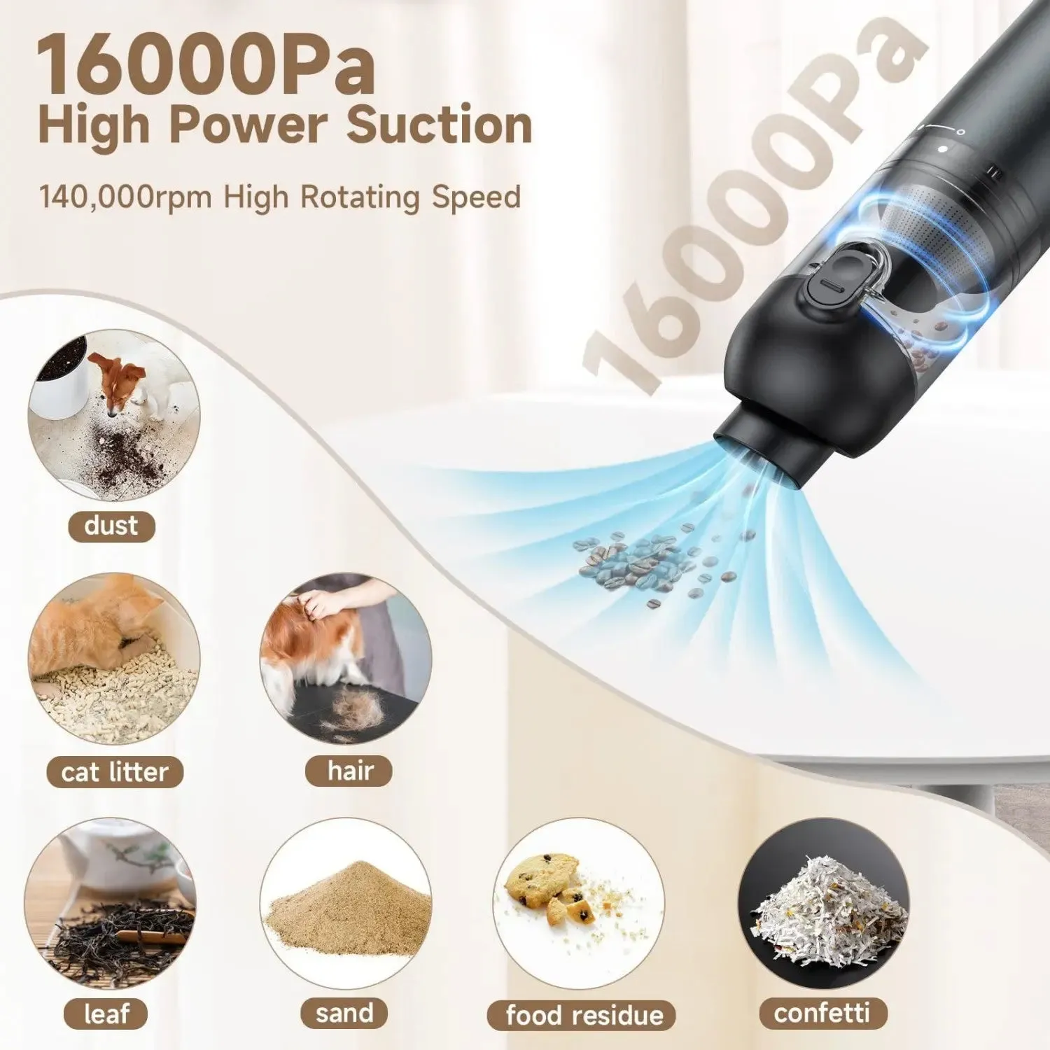 MOOSOO P03 Cordless Mini Handheld Vacuum - Powerful Portable Dust Buster for Car & Home