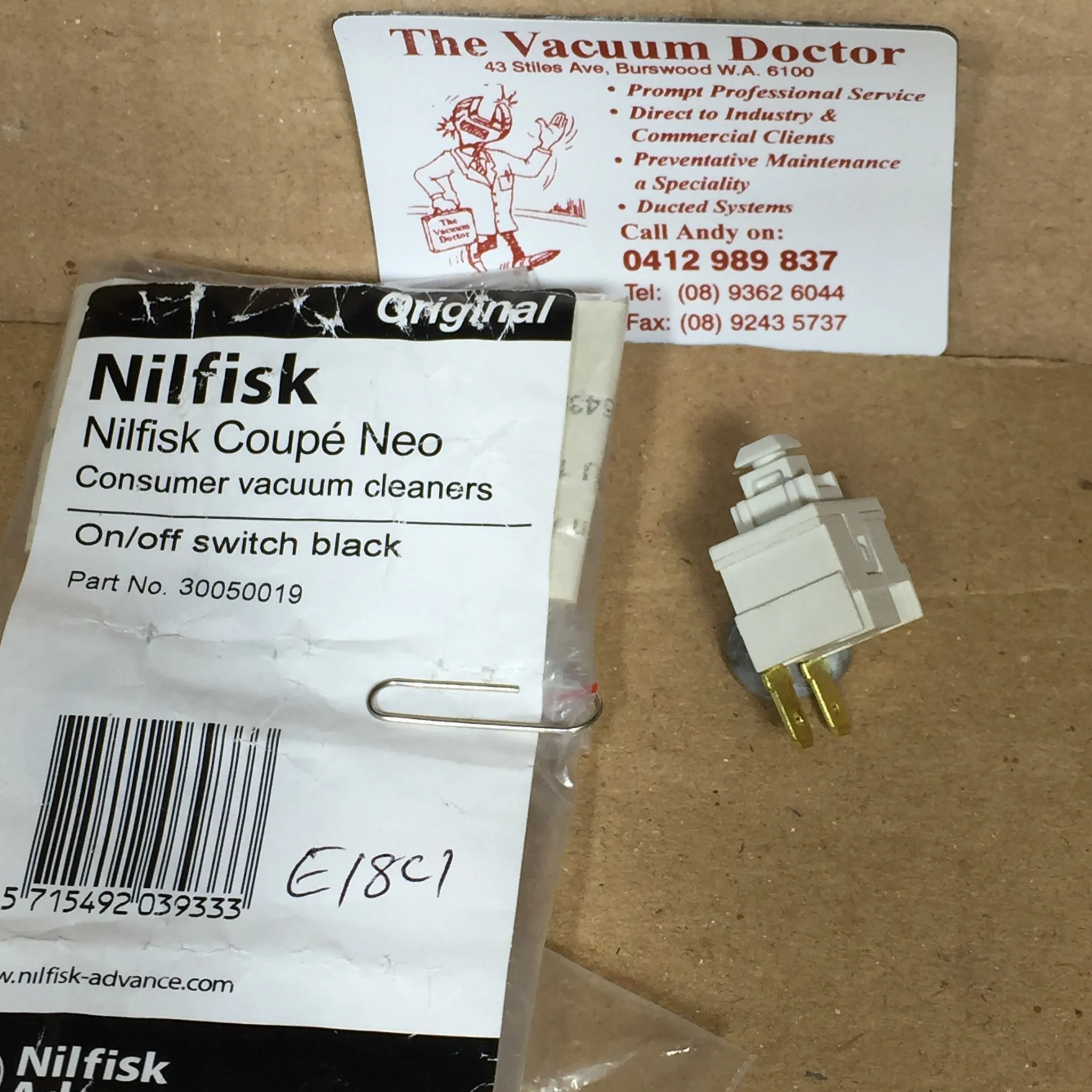 Nilfisk Action Plus Domestic Vacuum Cleaner ON OFF Single Pole Switch