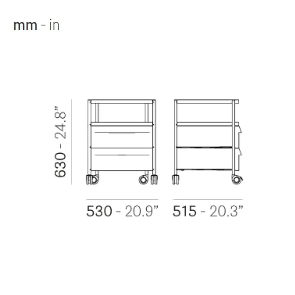 Pedrali Boxie BXM 2C chest of drawers with 2 drawers, 1 shelf and wheels