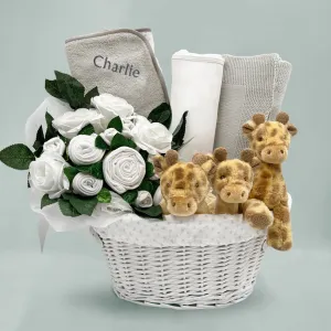 Personalised Three Little Giraffes Luxury New Baby Hamper - Neutral