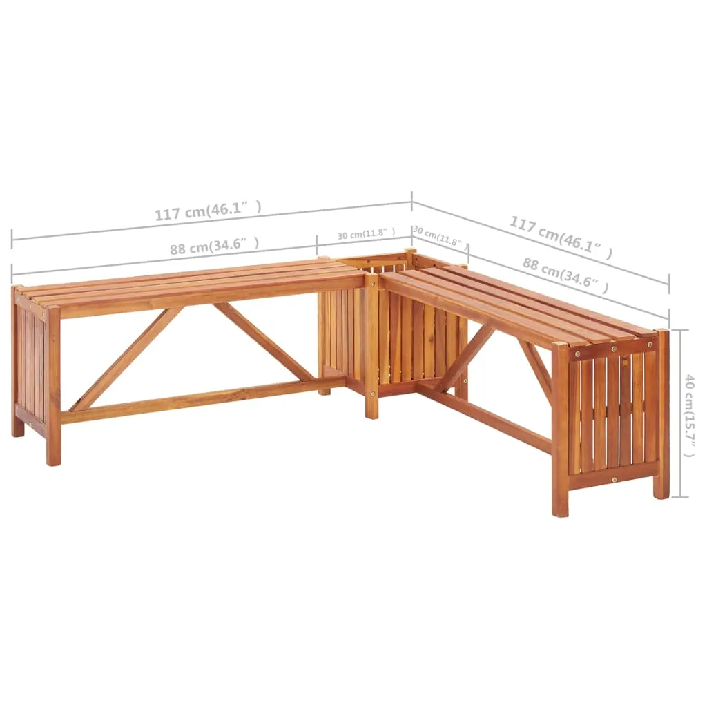 Planter Bench Outdoor Garden Wooden Planter Box Bench Solid Wood Acacia