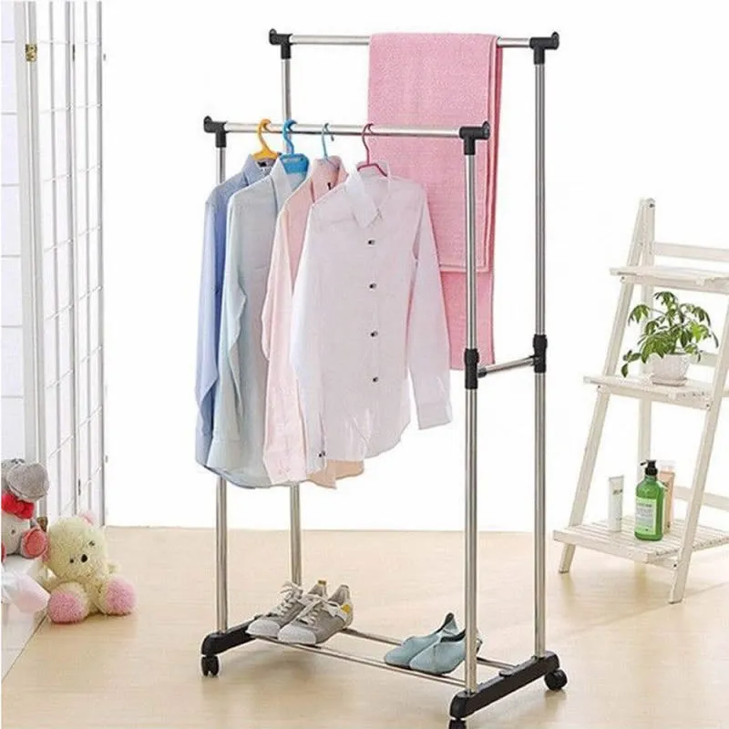 Portable Extendable Double Pole Telescopic Clothesrack Bs-7947