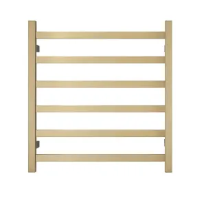 Premium Brushed Gold Heated Towel Rack - 6 Bars, Square Design, AU Standard, 650x620mm Wide