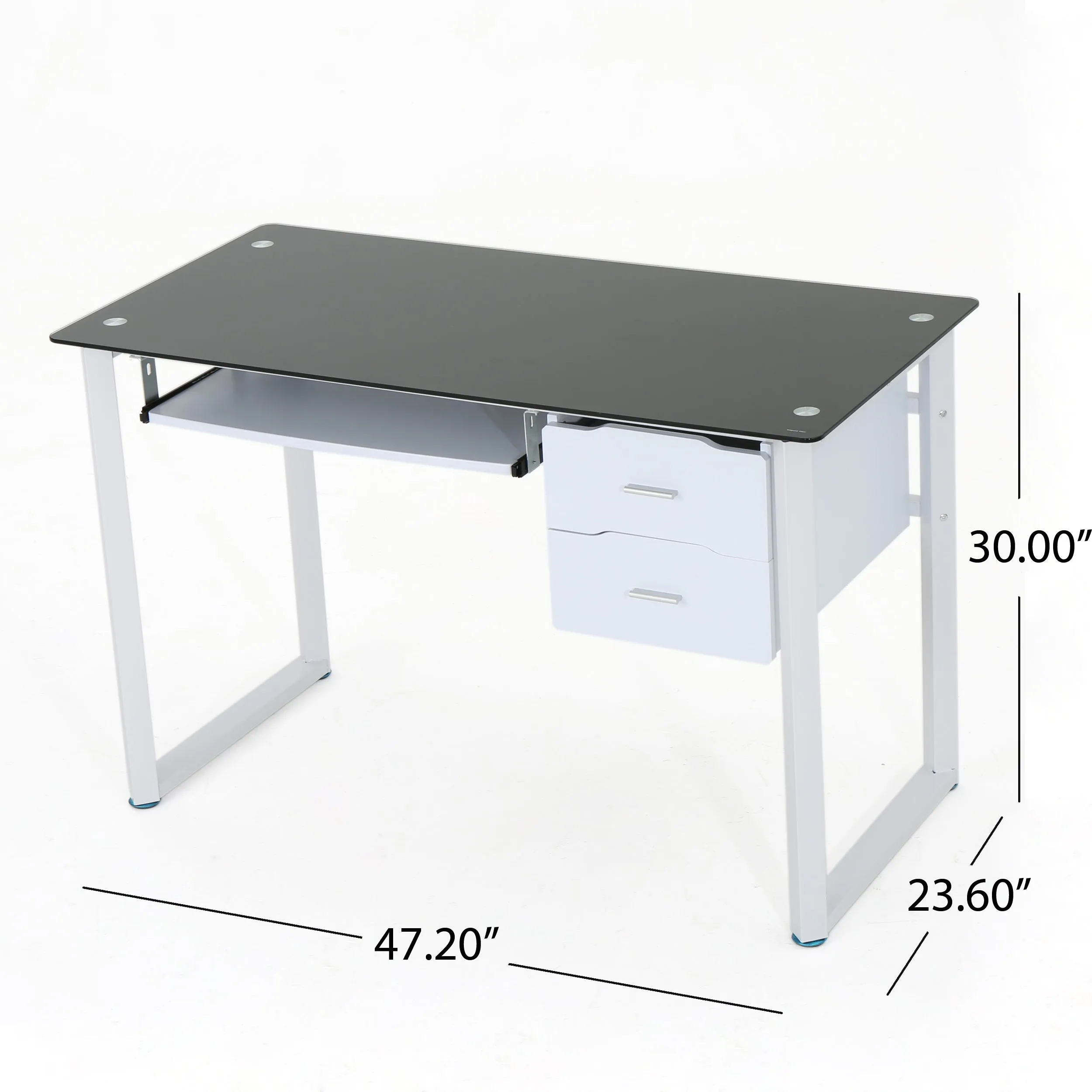 Rivendell Modern Black and White Iron Office Desk with Tempered Glass Top