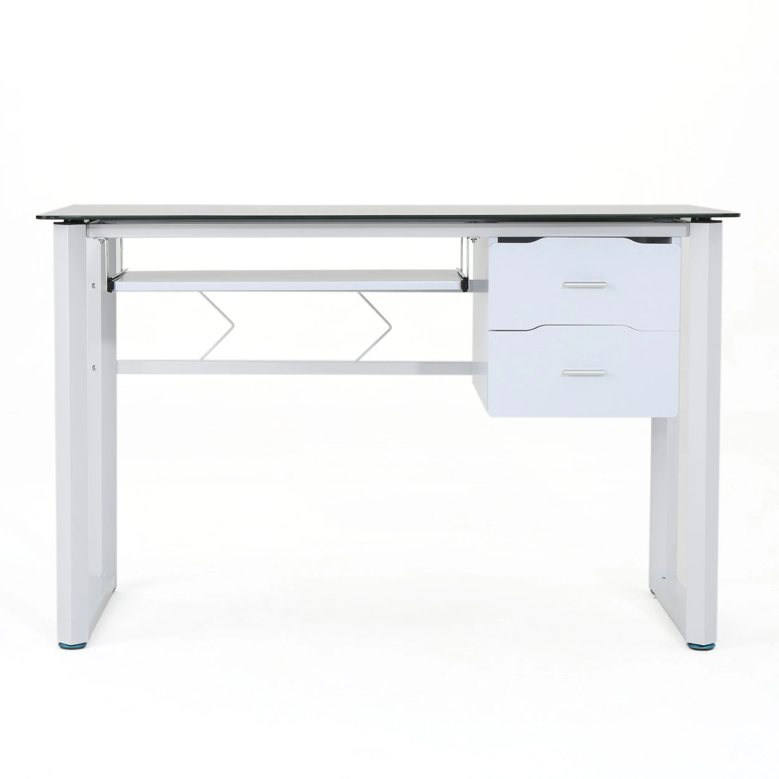 Rivendell Modern Black and White Iron Office Desk with Tempered Glass Top