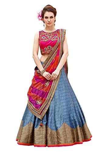 SKY GLOBAL Women's Embroidered Banglori silk Lehenga Choli (Lehnga_213_Free Size_Multi coloured)