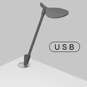 Splitty Matte Black Contemporary LED Desk Lamp with Grommet Mount and USB Port