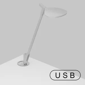 Splitty Silver Contemporary LED Desk Lamp with Grommet Mount and USB Port