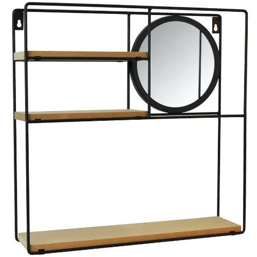 Wall Rack Metal Shelves With Mirror - 40 x 40 x 10cm