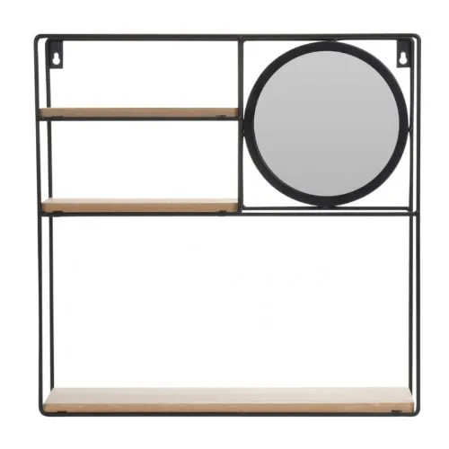 Wall Rack Metal Shelves With Mirror - 40 x 40 x 10cm