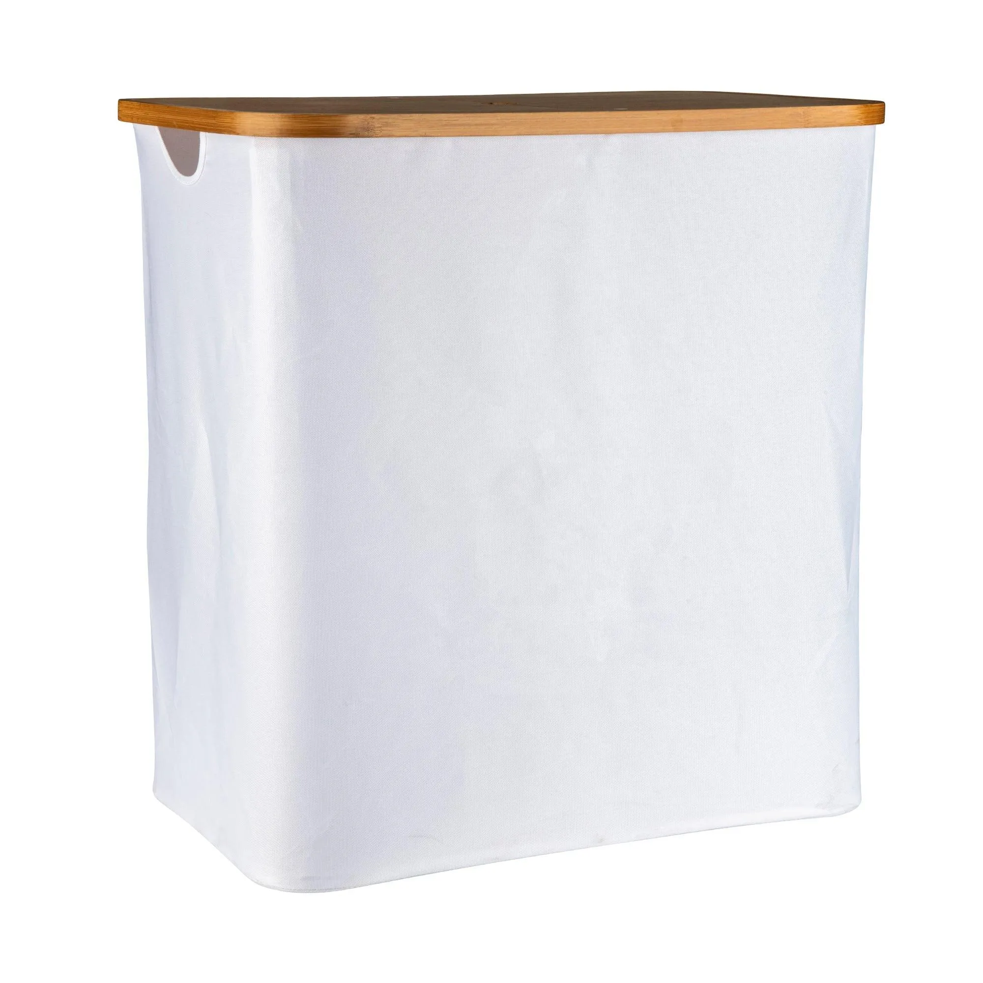 White Fabric Bamboo Laundry Basket / Hamper