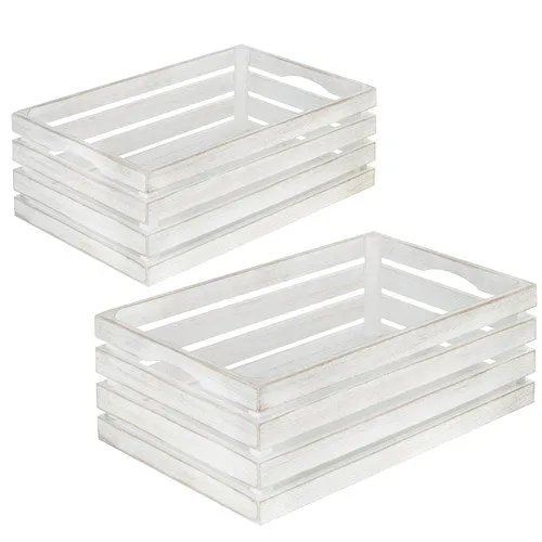 Whitewashed Nesting Wood Storage Crates, Set of 2