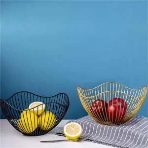 Wire Metal Bread or Fruit Basket, L 25.3 x W 25.3 x H 10cm, Color Black